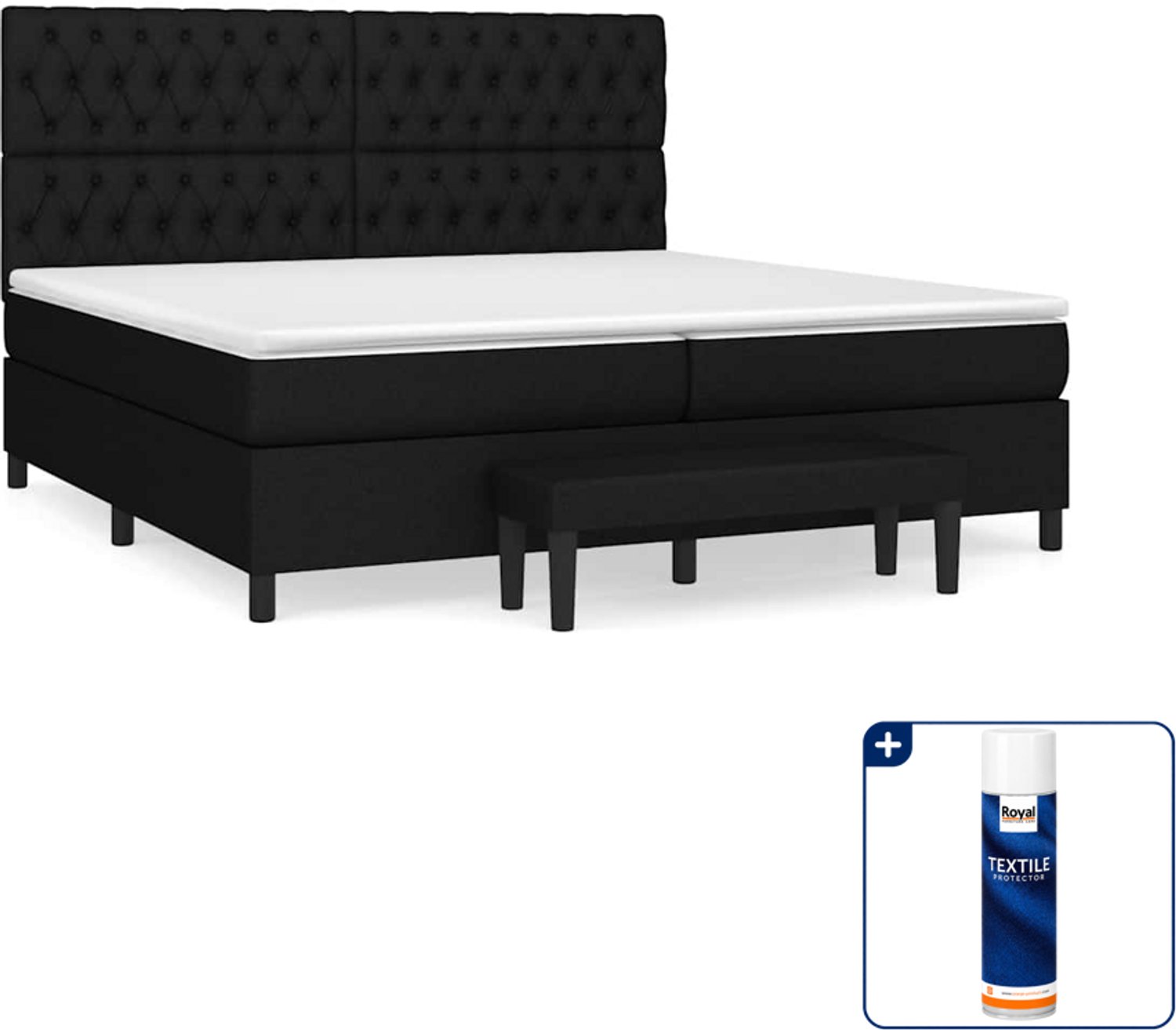 vidaXL Boxspring Super kingsize - 200 x 200 cm - zwart - Inclusief textielbeschermer 500 ml