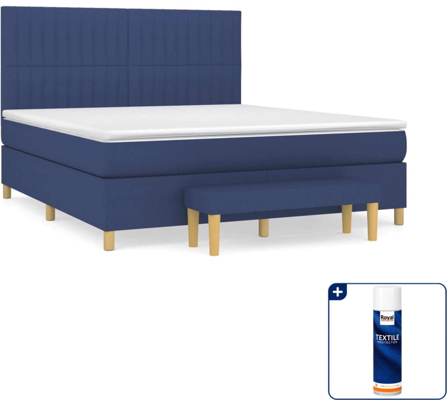 vidaXL Boxspring Queensize - 160 x 200 cm - stof - blauw - Inclusief textielbeschermer 500 ml