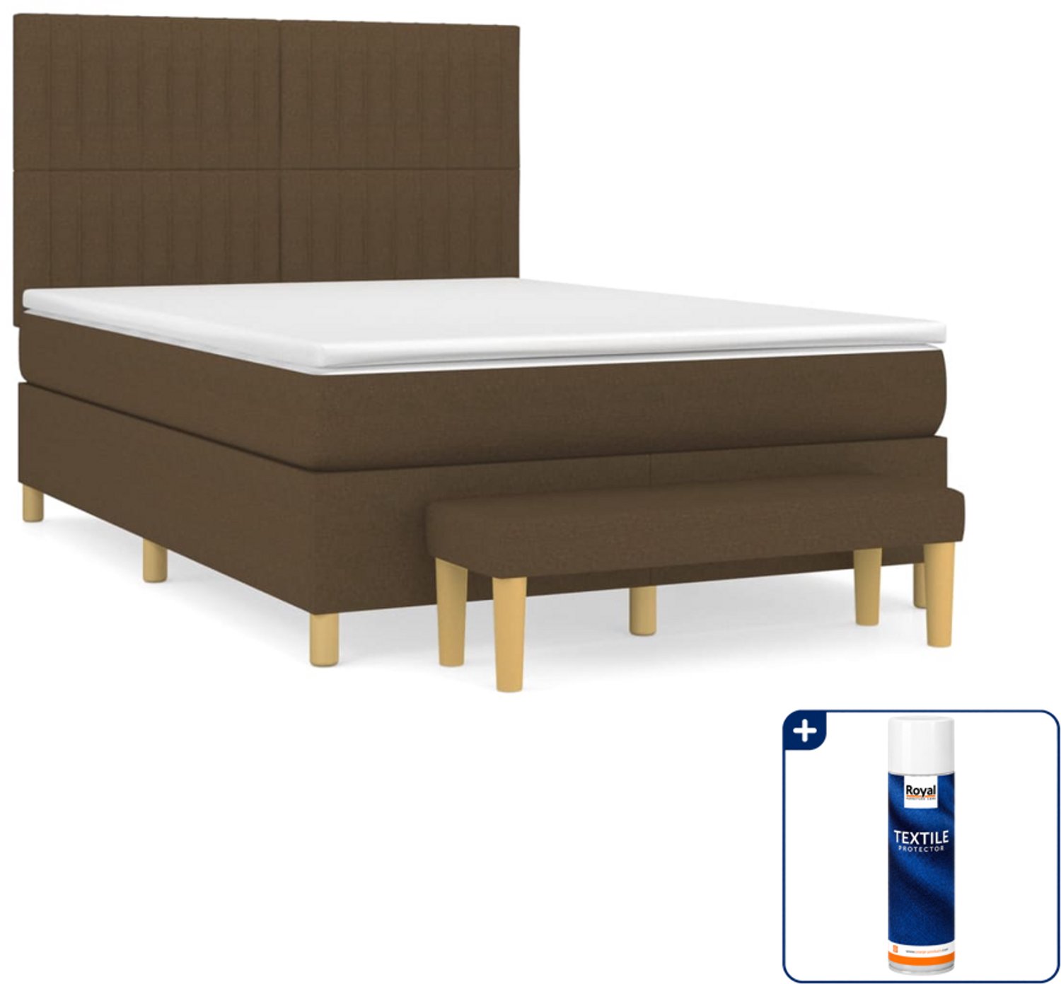 vidaXL boxspring met matras en bankje - 140 x 190 cm - donkerbruin - Inclusief textielbeschermer 500 ml