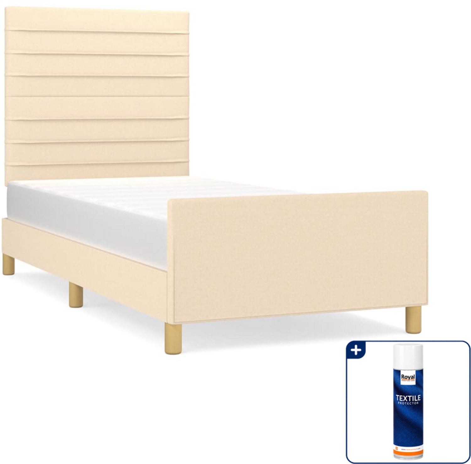 vidaXL bedframe - 90 x 190 cm - stof - crèmekleurig - Inclusief textielbeschermer 500 ml