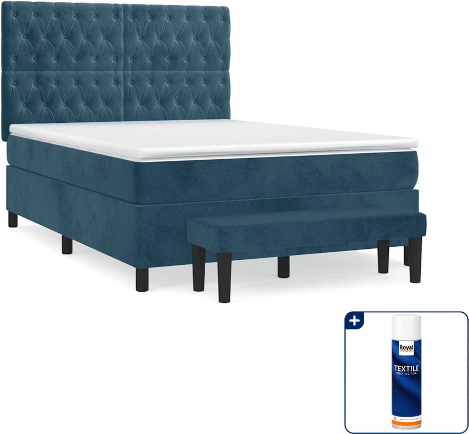 vidaXL boxspring met matras - small double - 140 x 200 cm - donkerblauw - Inclusief textielbeschermer 500 ml