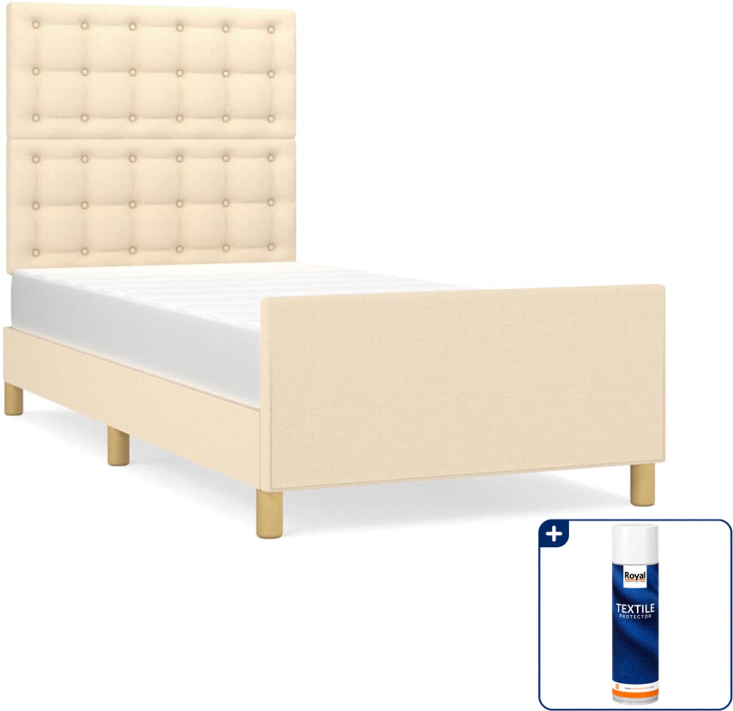 vidaXL bedframe - 80 x 200 cm - stof - crème - Inclusief textielbeschermer 500 ml