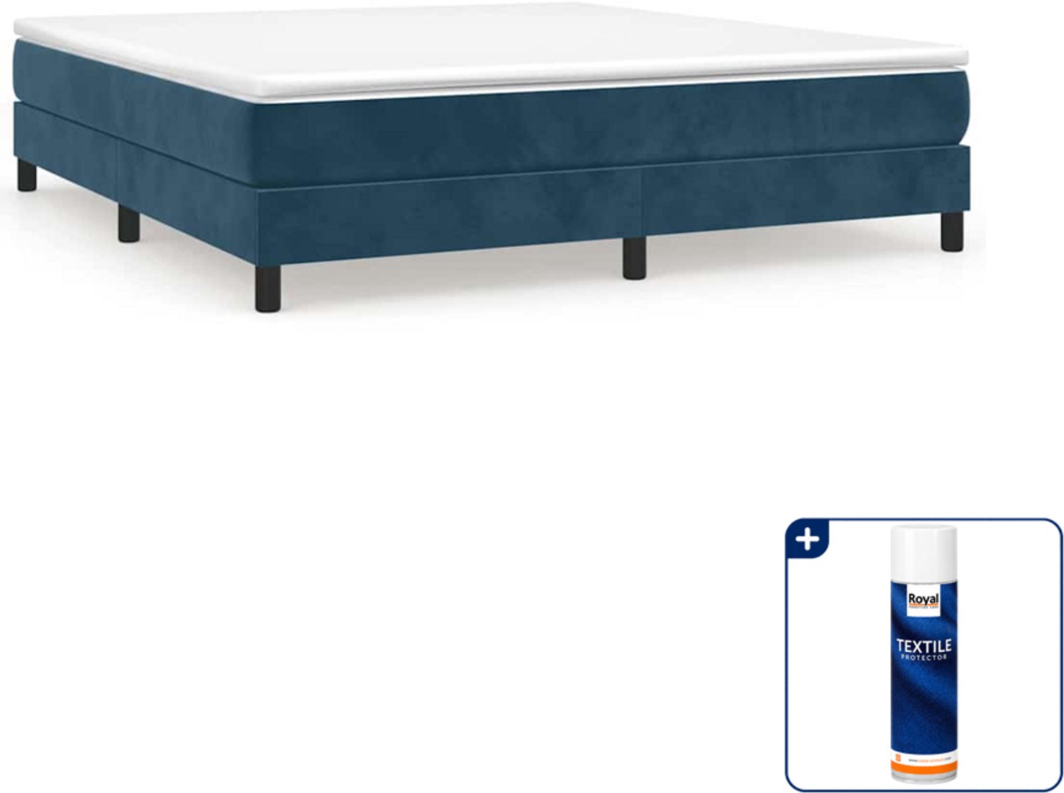 vidaXL Kingsize boxspring bed 180 x 200 cm - fluweel - donkerblauw - Inclusief textielbeschermer 500 ml Zwart