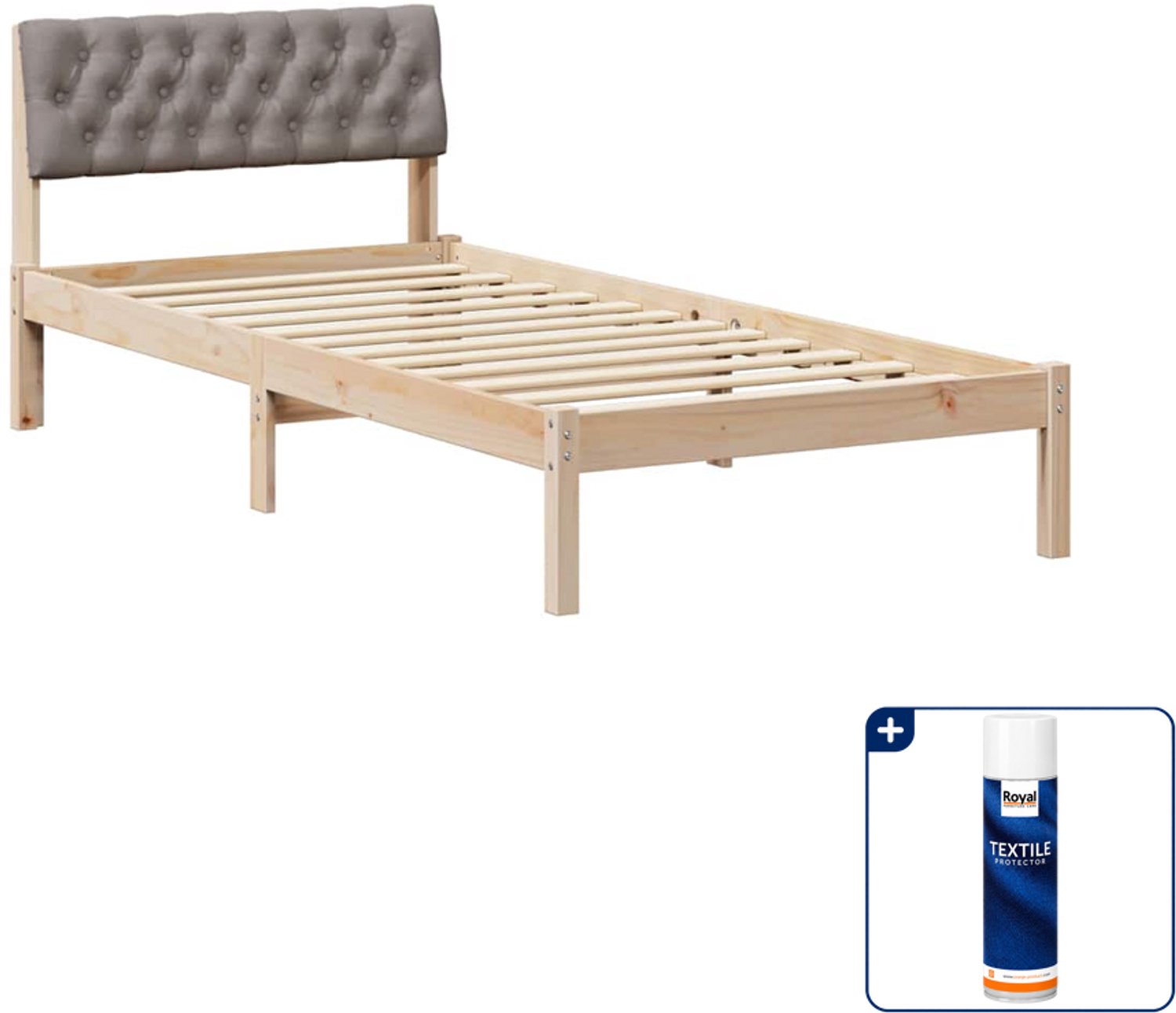 vidaXL bedframe - 90 x 200 cm - massief grenenhout - bruin en taupe - Inclusief textielbeschermer 500 ml