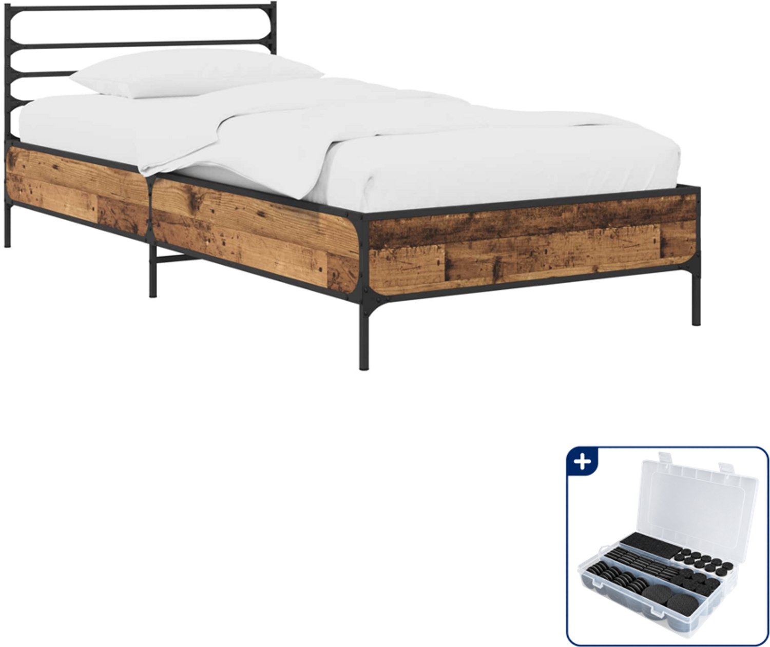 vidaXL bedframe - 80 x 200 cm - bewerkt hout - oud hout - Inclusief antikrasvilt 177-delig Bruin