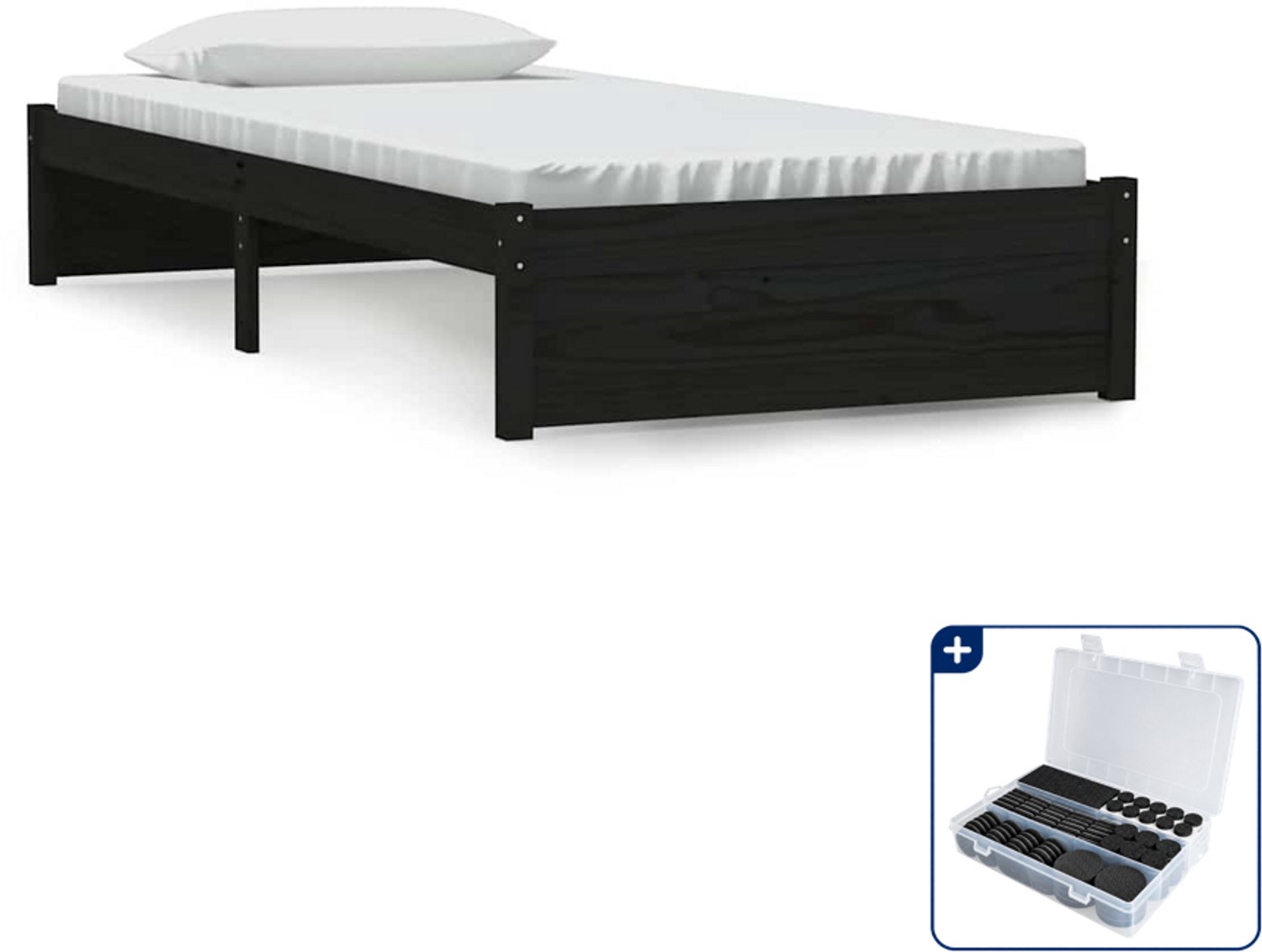 vidaXL bedframe - 90 x 190 cm - massief grenenhout - zwart - Inclusief antikrasvilt 177-delig