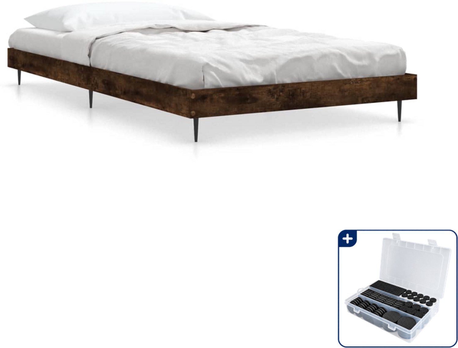 vidaXL bedframe - 100 x 200 cm - bewerkt hout - gerookt eiken - Inclusief antikrasvilt 177-delig Bruin