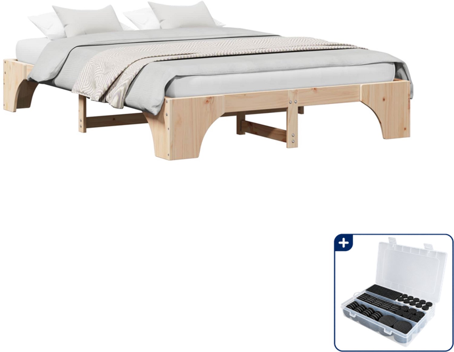vidaXL bedframe - Queensize - 160 x 200 cm - massief grenenhout - naturel - Inclusief antikrasvilt 177-delig Bruin