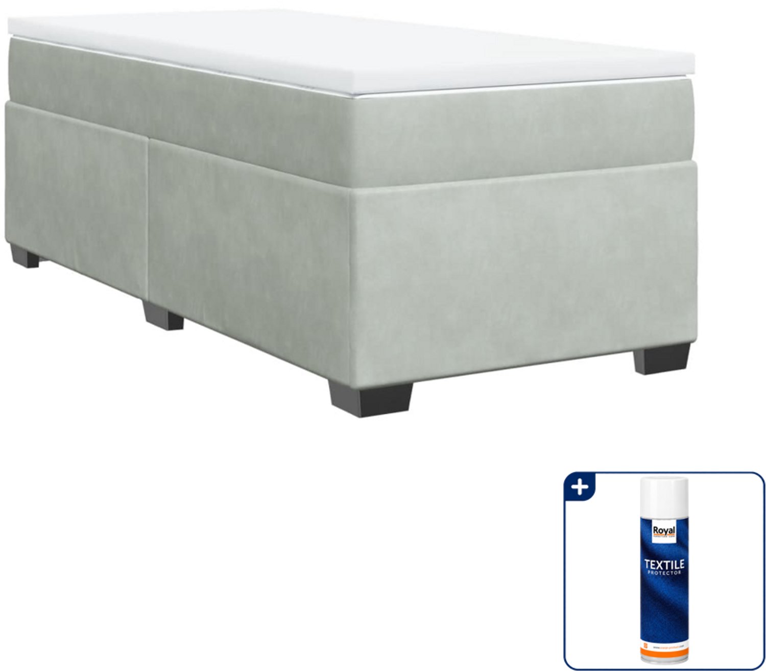 vidaXL boxspring met matras - 100 x 200 cm - fluweel - lichtgrijs - Inclusief textielbeschermer 500 ml