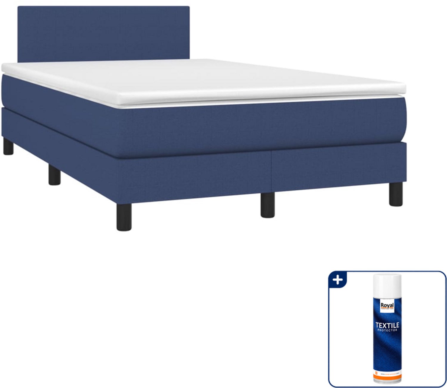 vidaXL boxspring met matras - 120 x 190 cm - blauw - Inclusief textielbeschermer 500 ml