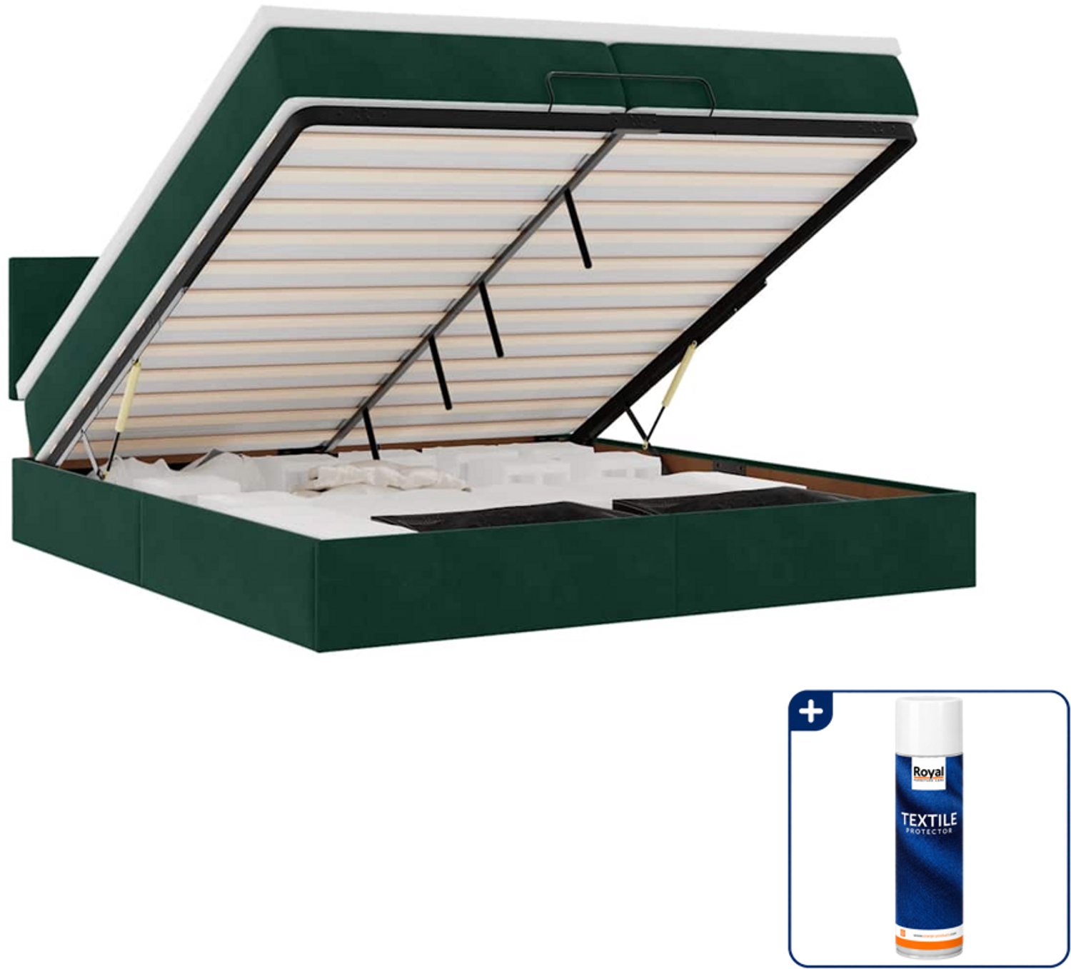 vidaXL Ottoman bed Super kingsize 200 x 200 cm - fluweel - donkergroen - Inclusief textielbeschermer 500 ml Bruin