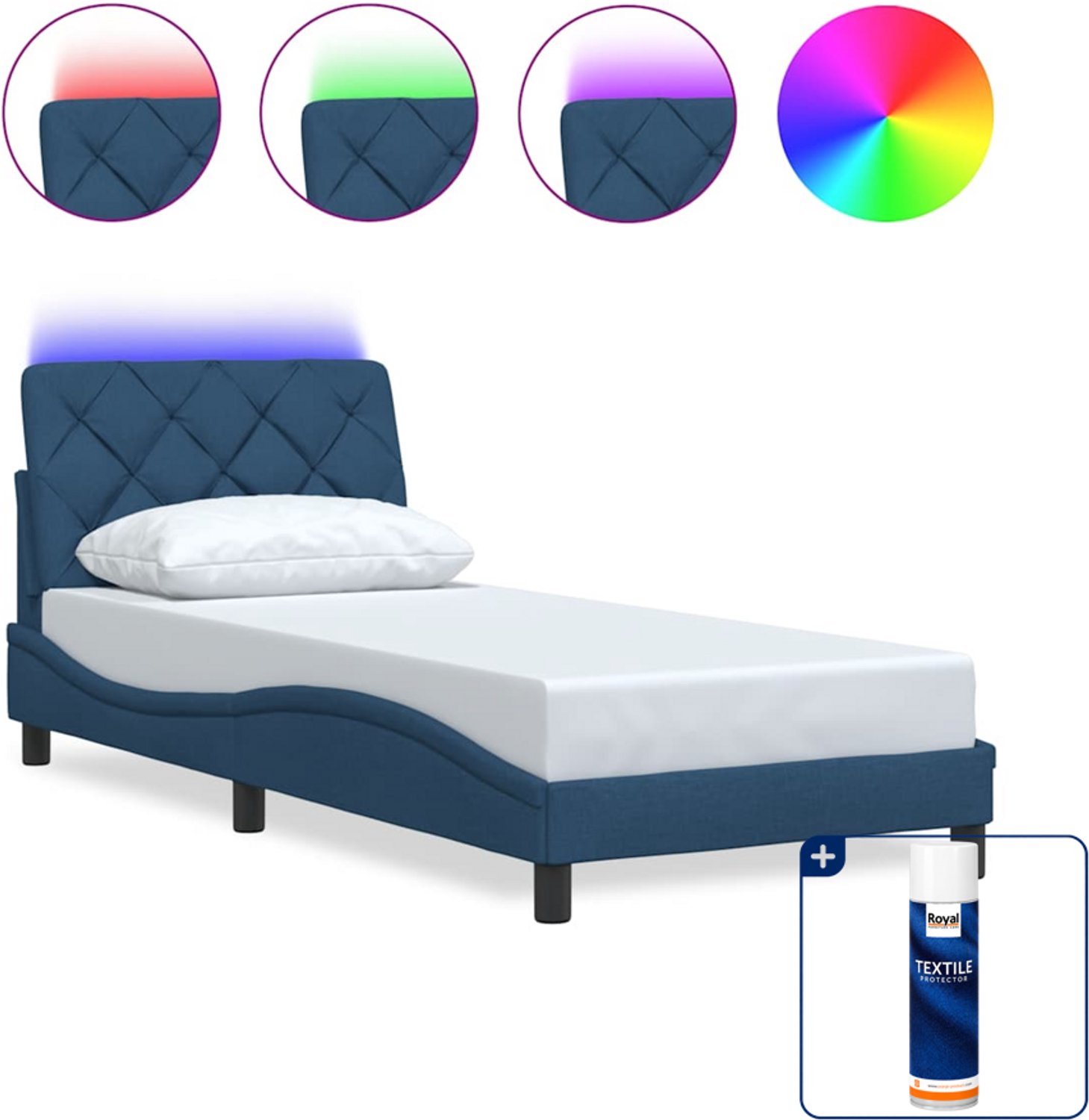 vidaXL bedframe met LED - 90 x 190 cm - stof - blauw - Inclusief textielbeschermer 500 ml
