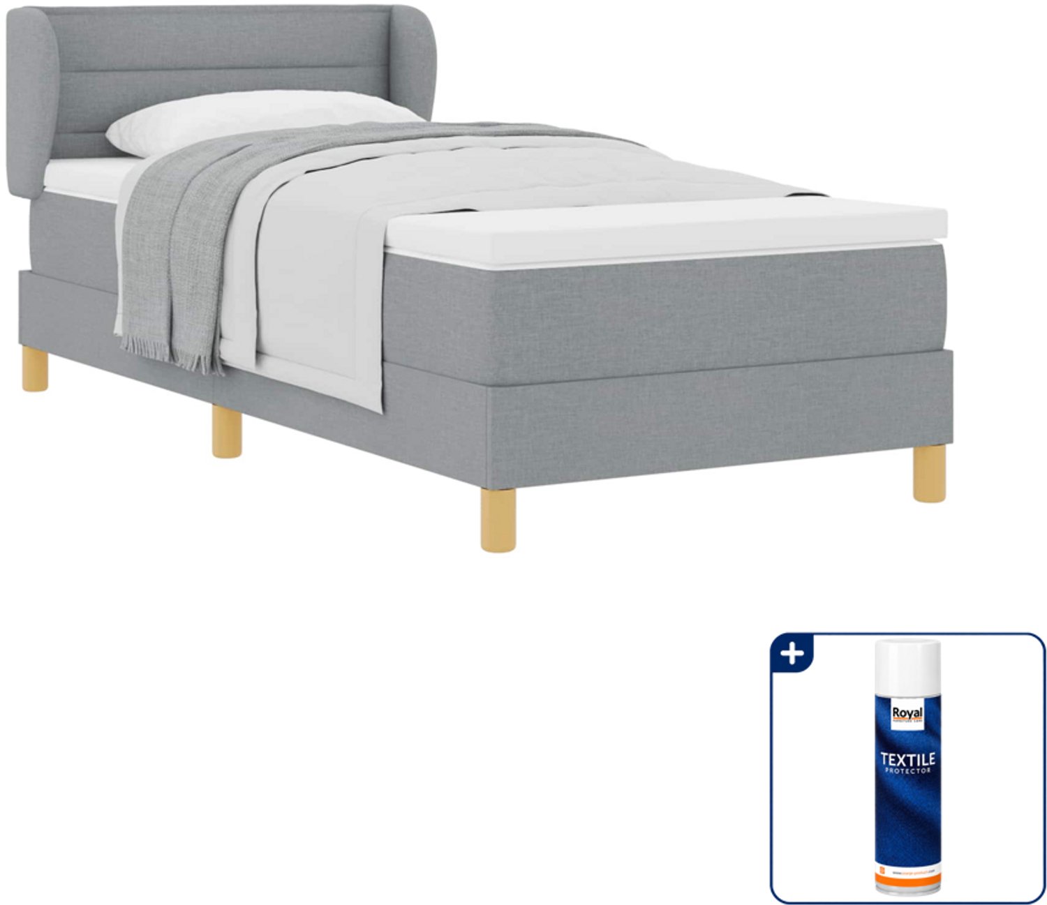 vidaXL boxspringbed met matras - 90 x 200 cm - stof - lichtgrijs - Inclusief textielbeschermer 500 ml