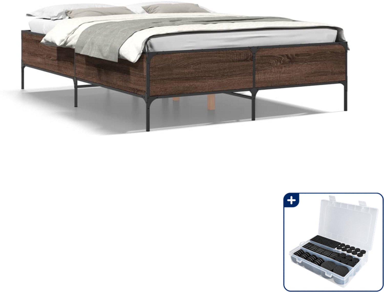 vidaXL bedframe - Small double 140 x 200 cm - bruineiken - Inclusief antikrasvilt 177-delig