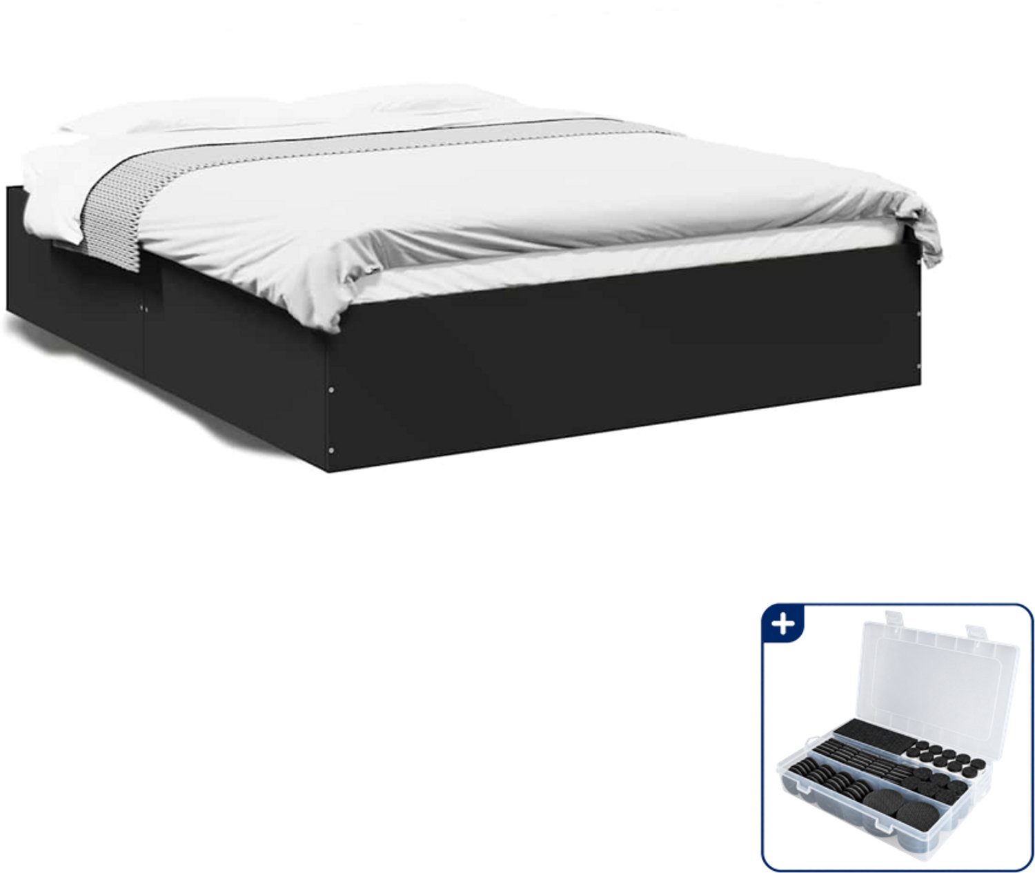 vidaXL bedframe - 150 x 200 cm - bewerkt hout - zwart - Inclusief antikrasvilt 177-delig