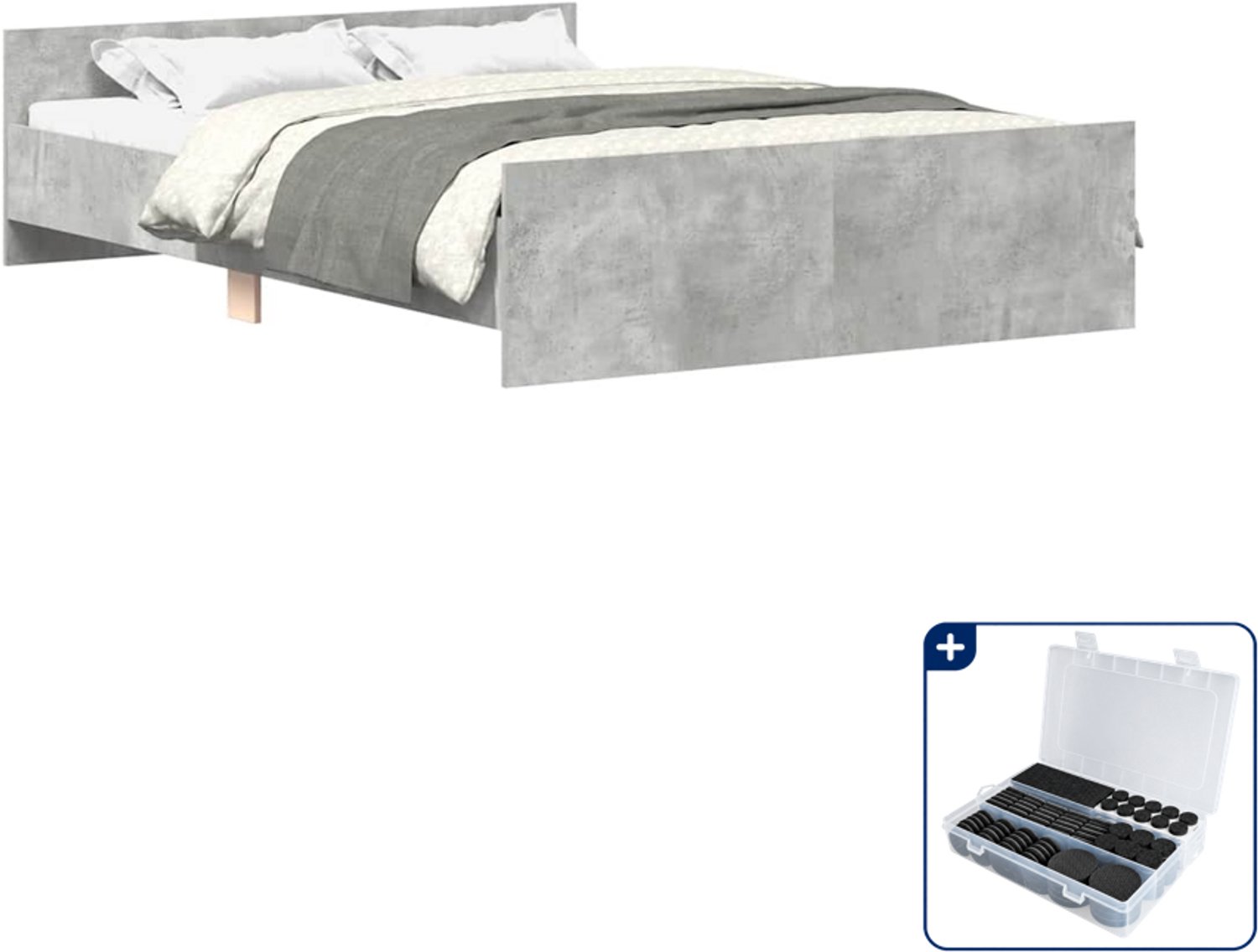 vidaXL Bedframe - 120 x 200 cm - bewerkt hout - betongrijs - Inclusief antikrasvilt 177-delig Bruin