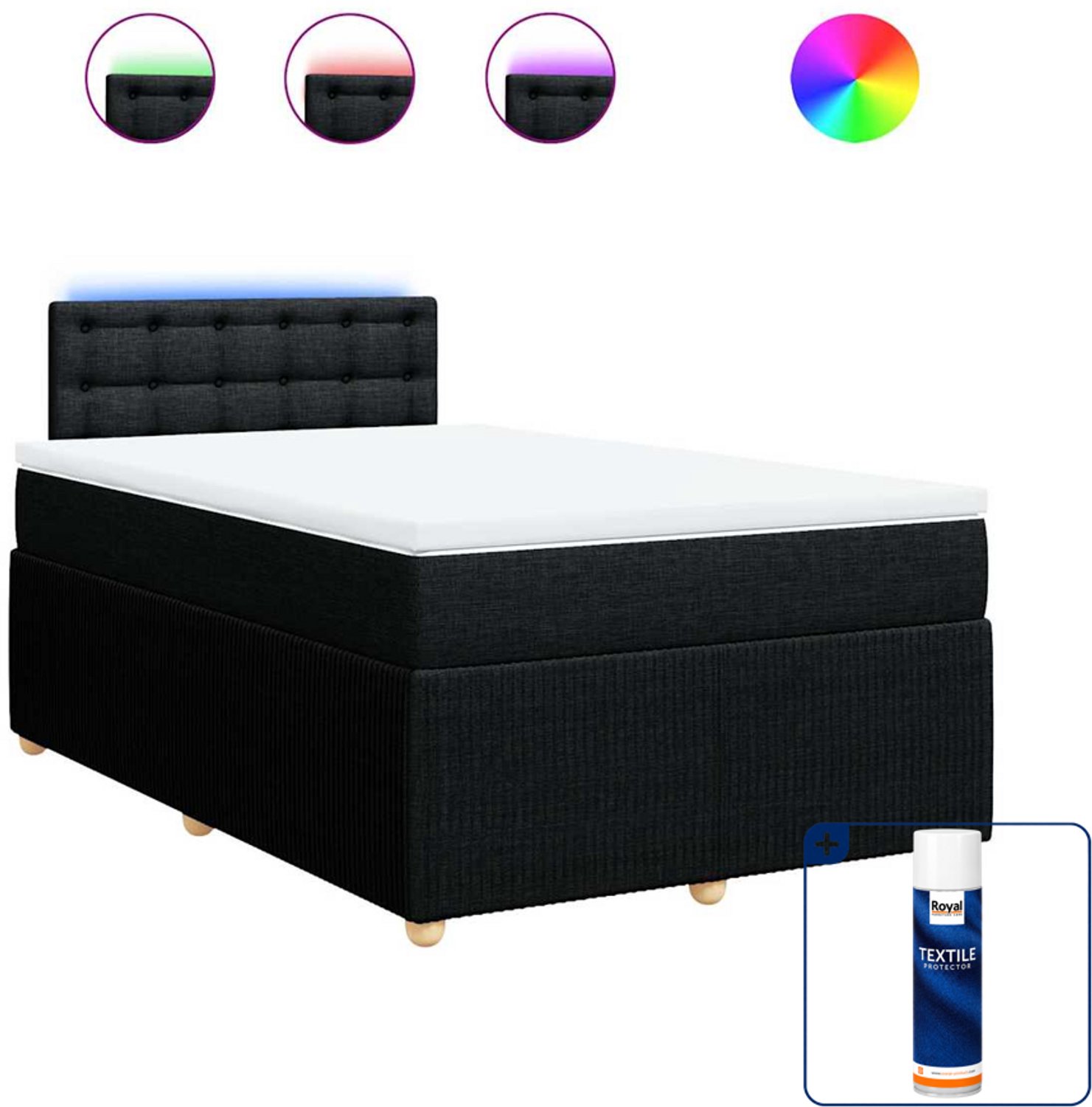 vidaXL boxspring met matras - 120 x 200 cm - stof - zwart - Inclusief textielbeschermer 500 ml