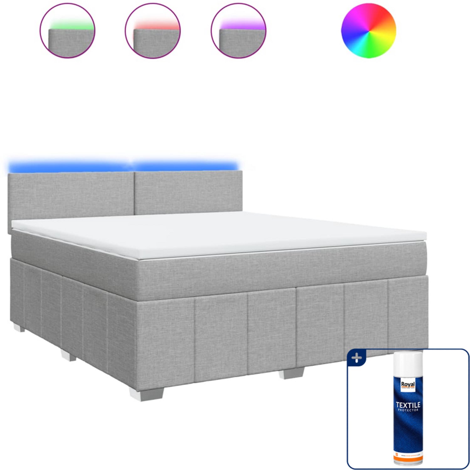 vidaXL boxspring Kingsize - 180 x 200 cm - stof - lichtgrijs - Inclusief textielbeschermer 500 ml