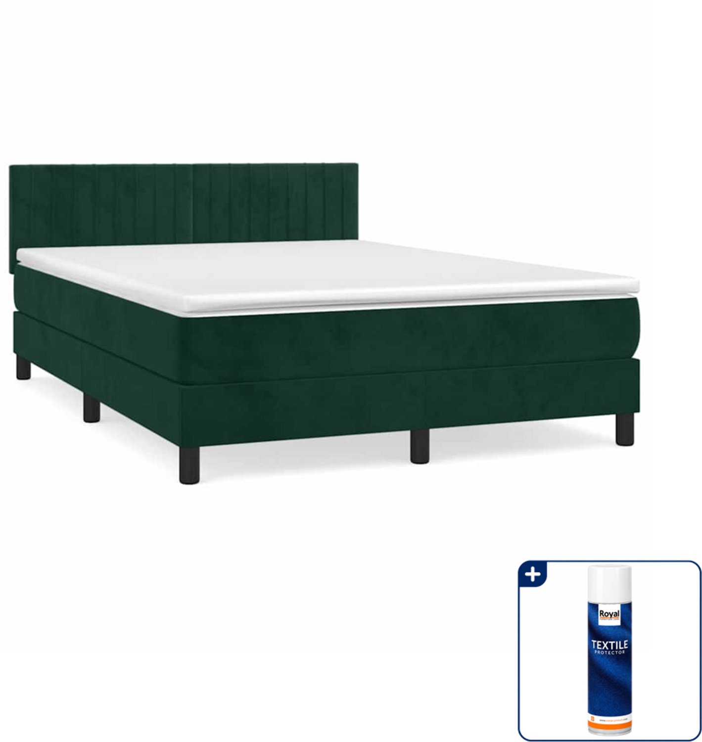 vidaXL boxspring met matras - 140 x 190 cm - fluweel - donkergroen - Inclusief textielbeschermer 500 ml