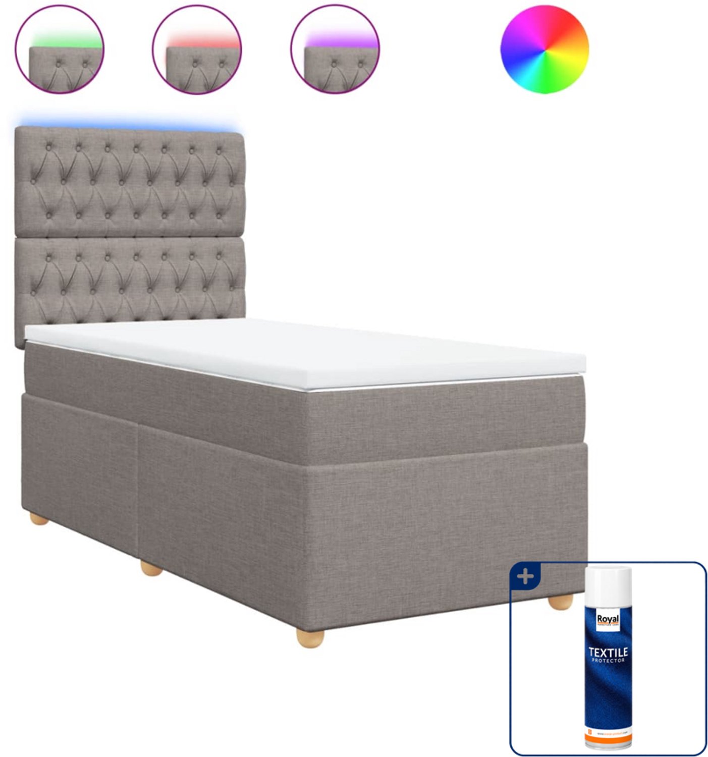 vidaXL boxspring met matras - 100 x 200 cm - stof - taupe - Inclusief textielbeschermer 500 ml