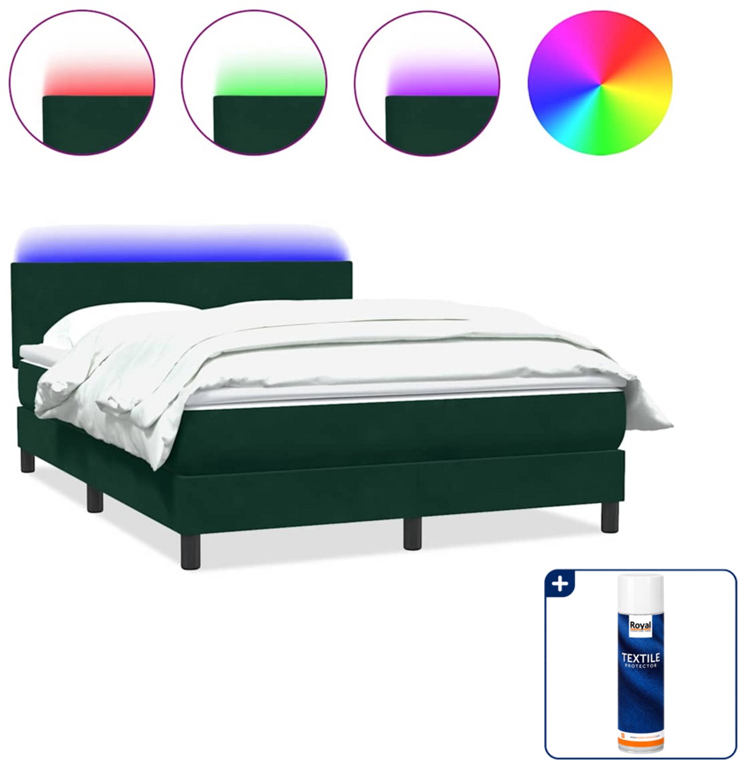 vidaXL boxspring met matras en LED - Queensize - 160 x 220 cm - groen - Inclusief textielbeschermer 500 ml Bruin