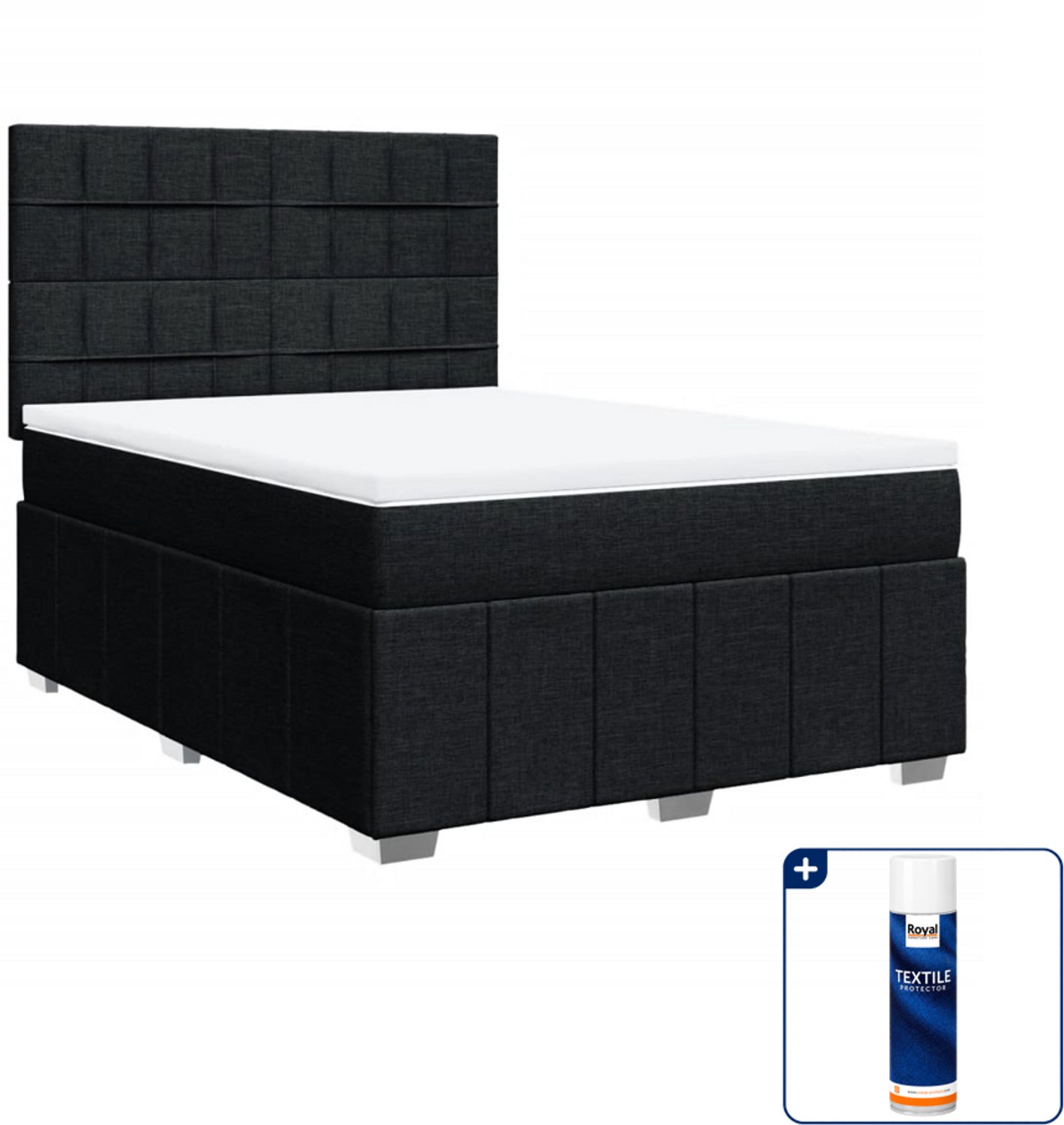 vidaXL boxspring met matras 140 x 190 cm - zwart - Inclusief textielbeschermer 500 ml