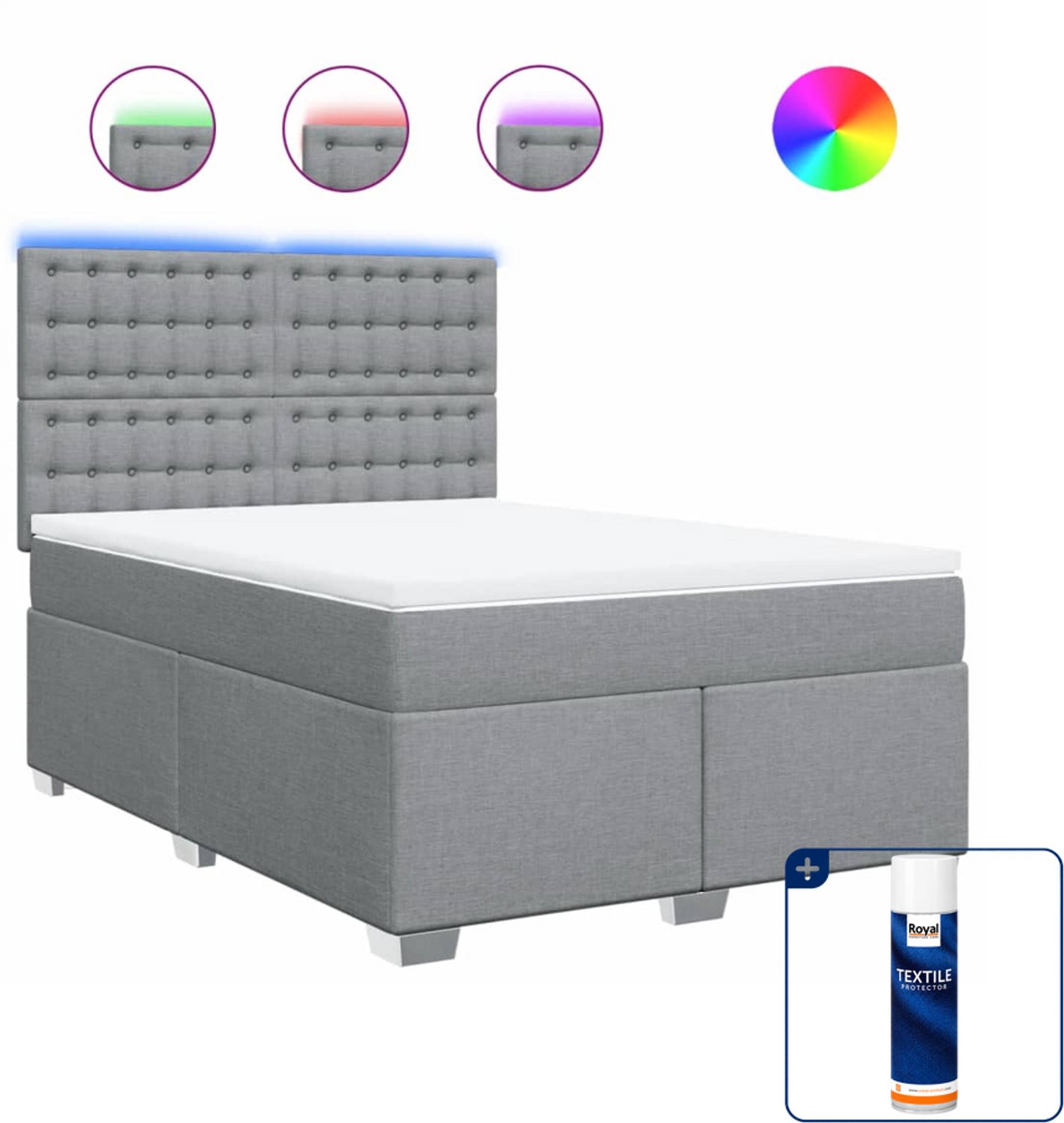 vidaXL boxspring Small double - 140 x 200 cm - stof - lichtgrijs - Inclusief textielbeschermer 500 ml