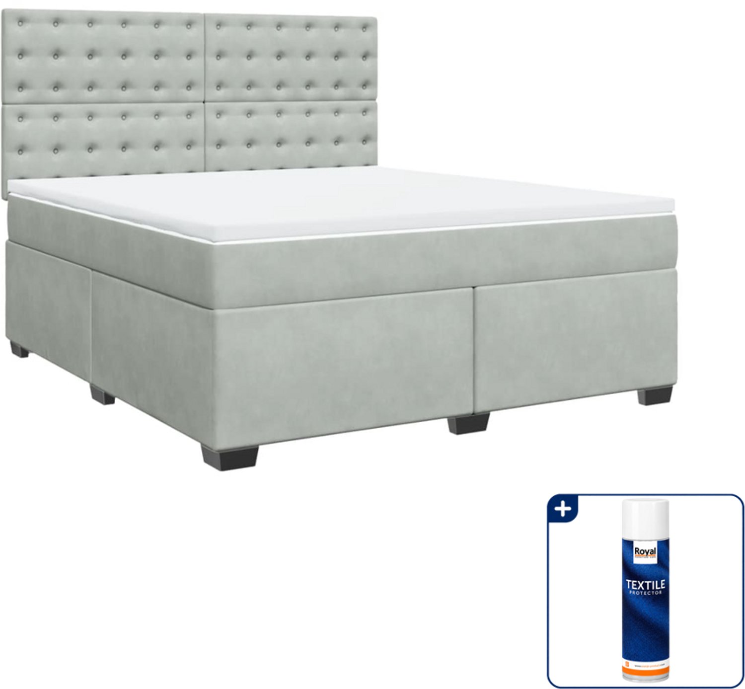 vidaXL Boxspring Kingsize - 180 x 200 cm - fluweel - lichtgrijs - Inclusief textielbeschermer 500 ml