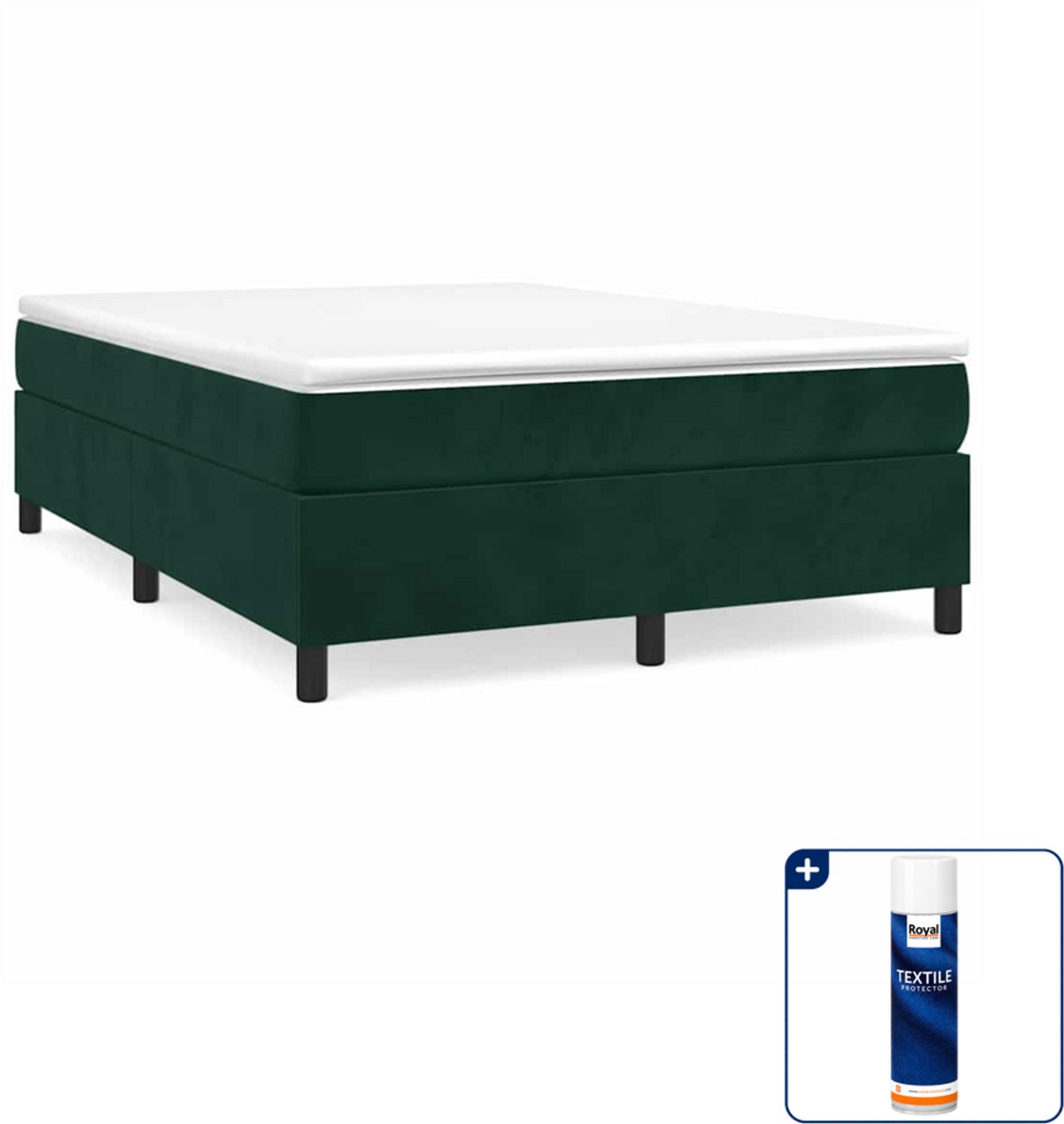 vidaXL Boxspring Small double - 140 x 200 cm - fluweel - donkergroen - Inclusief textielbeschermer 500 ml Bruin