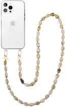 xoxo Wildhearts telefoonhoesje geschikt voor iPhone 13 Pro Max - Moonlight (lang koord) - siliconen hoesje met koord - Backcover met telefoonkoord - Telefoonhanger stenen ketting - Beige / Wit