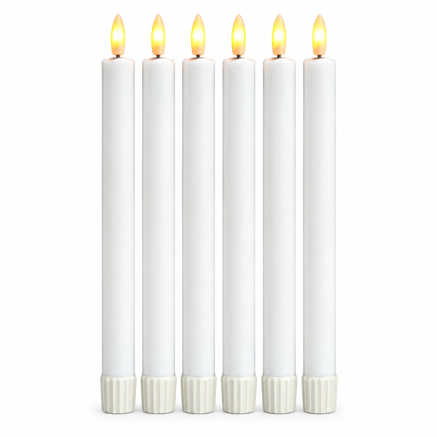 SWGOTA led kaarsen, set van 6 met afstandsbediening, ivoorwit kunststof, kogelvormige punt, 2,15 x 25 cm, warmgeel licht, 2 AAA-batterijen per kaars