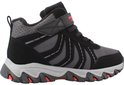 Zijkant van zwarte Skechers Rugged Ranger sneaker met grijze mesh, klittenband en robuuste zool.