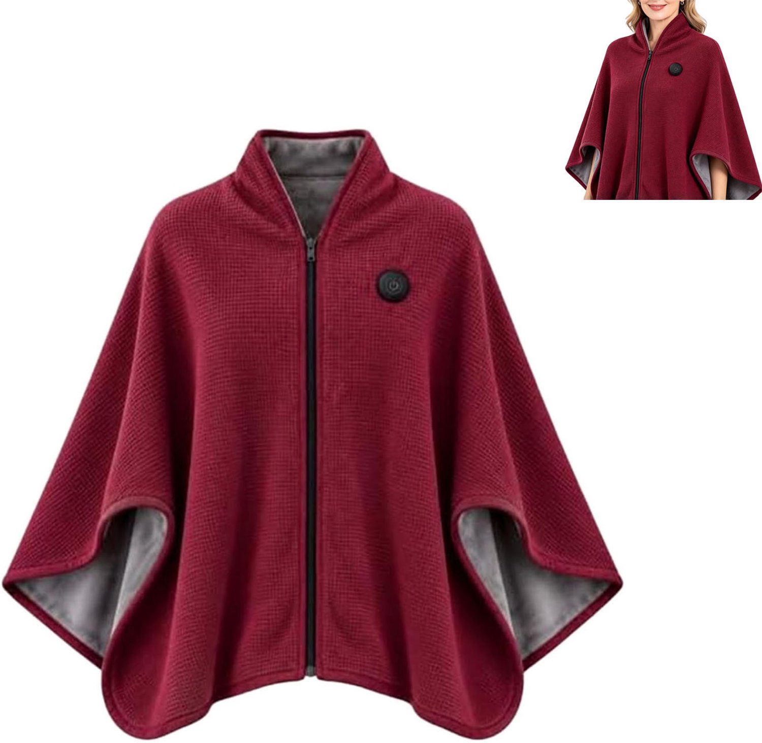 Heated Shawl - USB Elektrische Deken - 3 Standen - Wasbare - Warmtedeken 1 Persoons - Elektrische Cape met Rits - Voor Gebruik Binnen en Buiten - Draadloze - Draagbare verwarmde omslagdoek - Elektrische Cape met Rits - Elektrische deken - Rood