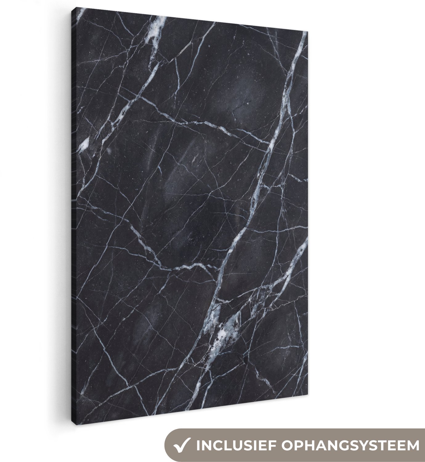 Canvas schilderij 80x120 cm - Exclusieve wanddecoratie Marmer - Patroon - Modern - Zwart - Wit - Muurdecoratie woonkamer - Slaapkamer decoratie - Kamer accessoires - Schilderijen op canvas groot XXL