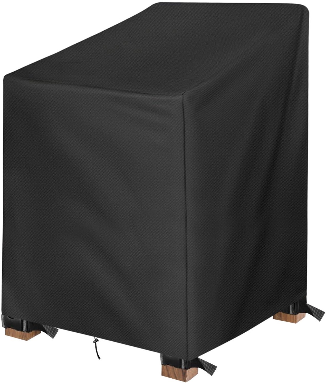 Famanu Hoes voor tuinstoel van waterdichte 420D Oxford-stof, buitenhoes voor stapelbare stoelen, zwart, 70 x 79 x 101/70 cm, biedt robuuste bescherming tegen weer en vuil