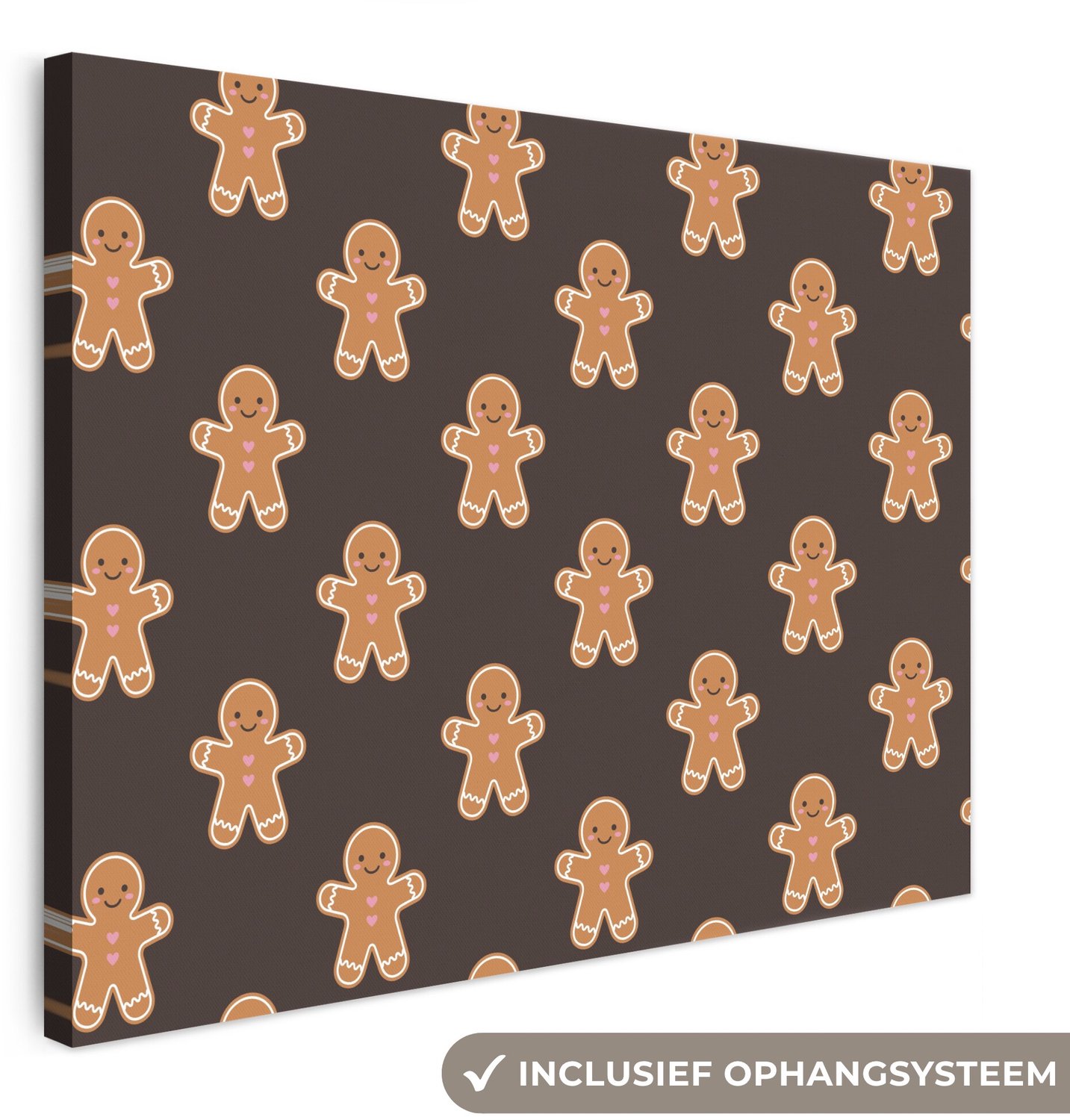 Canvas schilderij 80x60 cm - Exclusieve wanddecoratie Peperkoek - Bruin - Kerst - Muurdecoratie woonkamer - Slaapkamer decoratie - Kamer accessoires - Schilderijen op canvas - Kerstdecoratie voor binnen - Kerstversiering - Kerstmis versiering