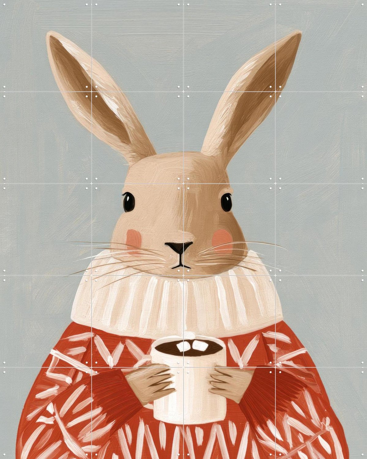 IXXI Kopje Wintergeluk, Atelier Pommeline - 80 x 100 cm - Grote wanddecoratie en posters - Cartoonesk, Schilderijen, Babykamer, Slaapkamer Blauw / Rood
