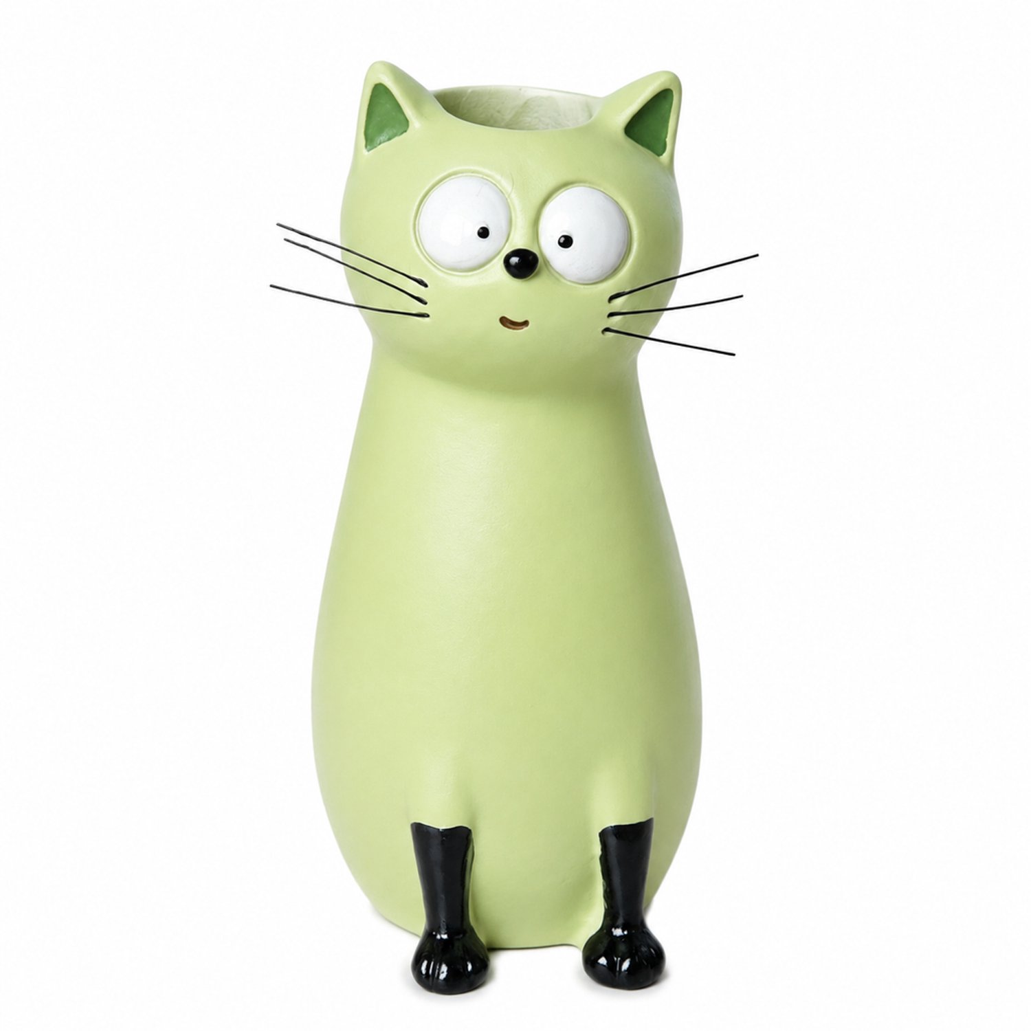 SWGOTA Groene kattenvaas van hars met opening bovenaan - Decoratief voor tafel en kast - Doosverpakking
