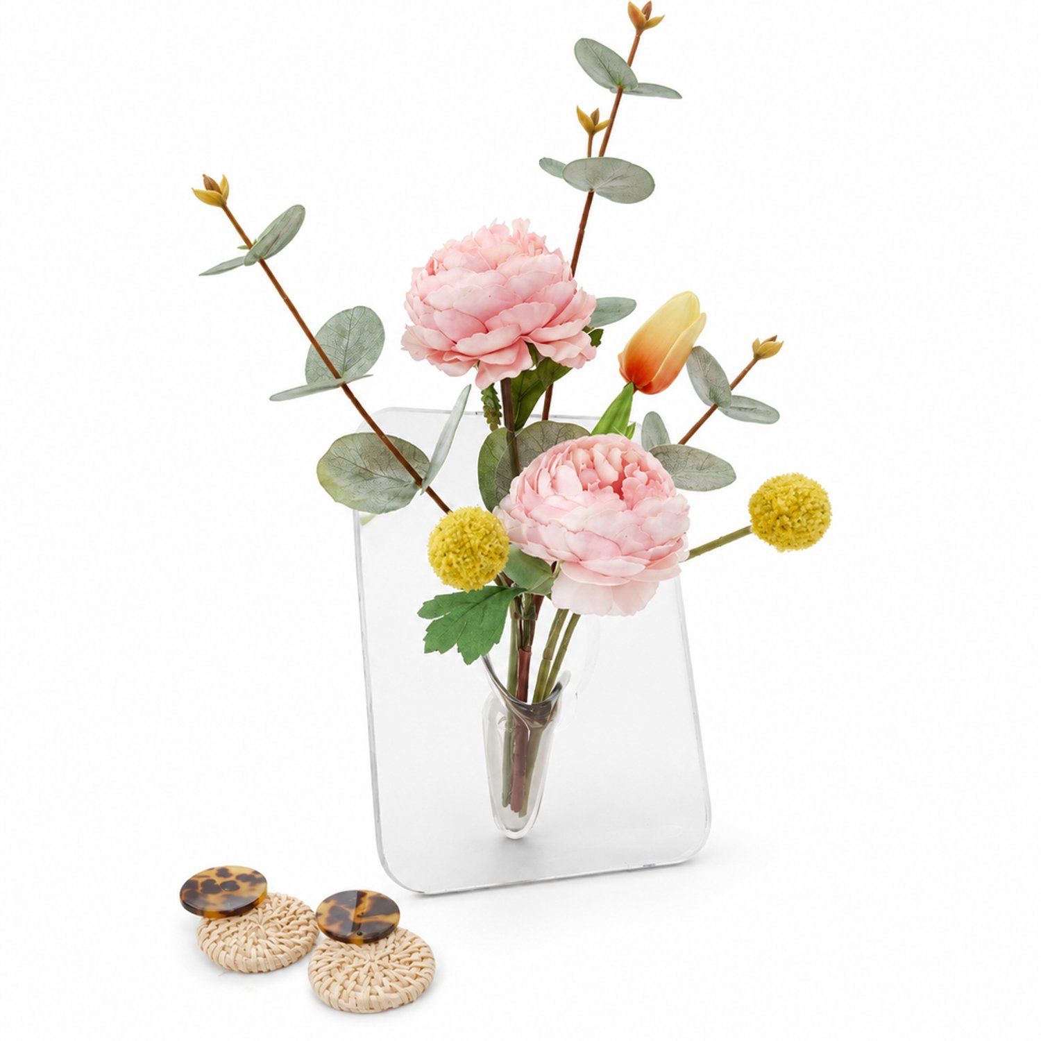 SWGOTA Transparant witte vaas van PS - Modern plat rechthoekig ontwerp met afgeronde onderhoeken - Voor bloemen en tafeldecoratie