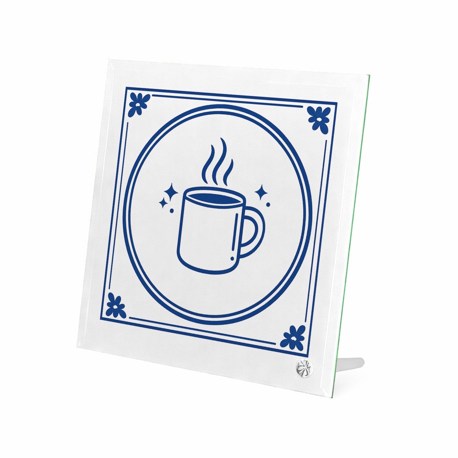 Mr Cadeautjes Glasframe 20 x 20 - design Klassieke tegel met luchtige ochtendhumor rond koffie en cha | cadeau Wit