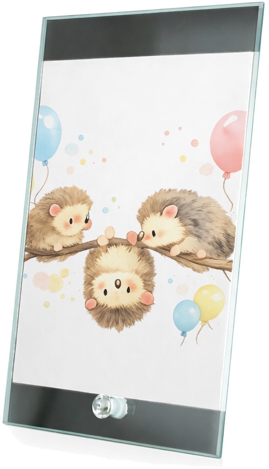 Mr Cadeautjes Glasframe 15 x 23 - design Een zachte aquarelillustratie van drie kleine dieren op een | cadeau Wit