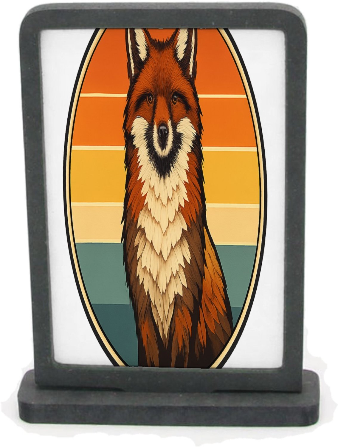 Mr Cadeautjes Houten fotolijst rechthoek met MDF inleg - design Een trotse vos op een ronde achtergrond met zonsondergangban | cadeau Wit