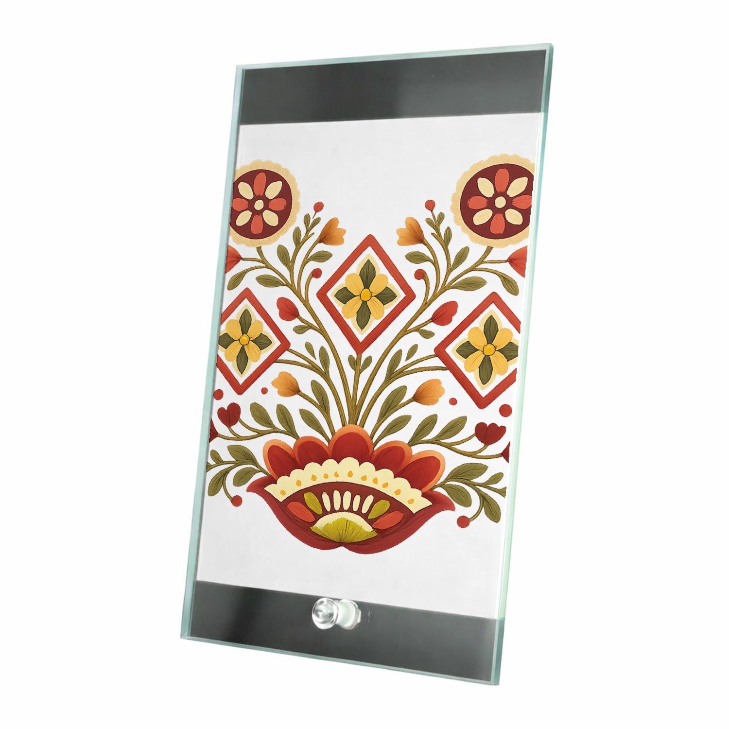 Mr Cadeautjes Glasframe 15 x 23 - design Een zonvormig botanisch medaillon met compacte, strakke symm | cadeau Wit