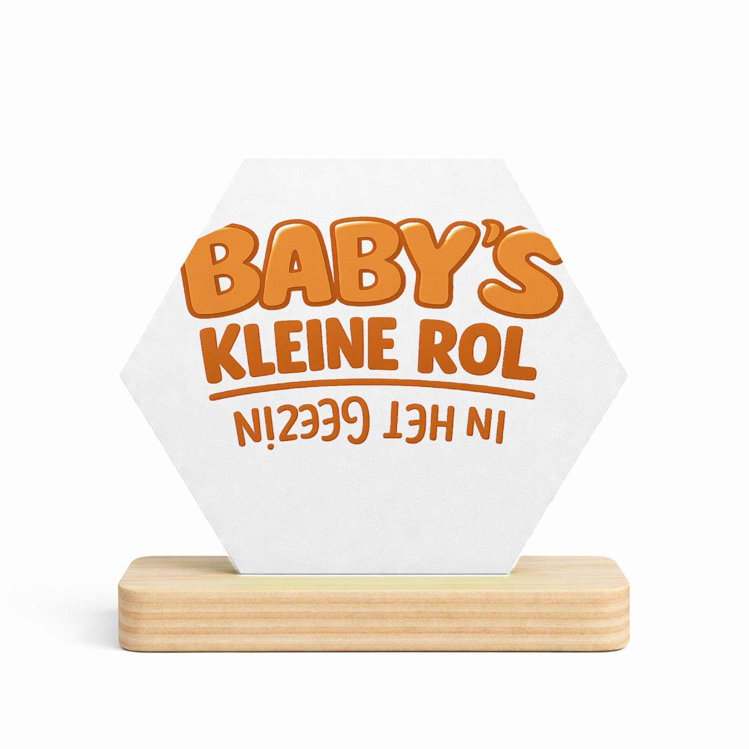 Mr Cadeautjes MDF fotolijst/inleg hexagon 14 x 13 - design Humoristische babyboodschap met omgekeerde typografie | cadeau Wit
