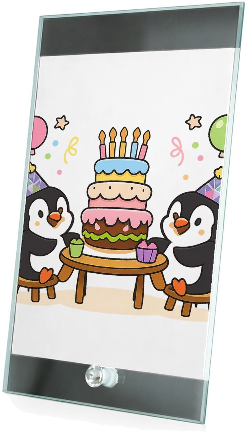 Mr Cadeautjes Glasframe 15 x 23 - design Feestelijke dierenscène rond een opvallend centraal object| cadeau Wit