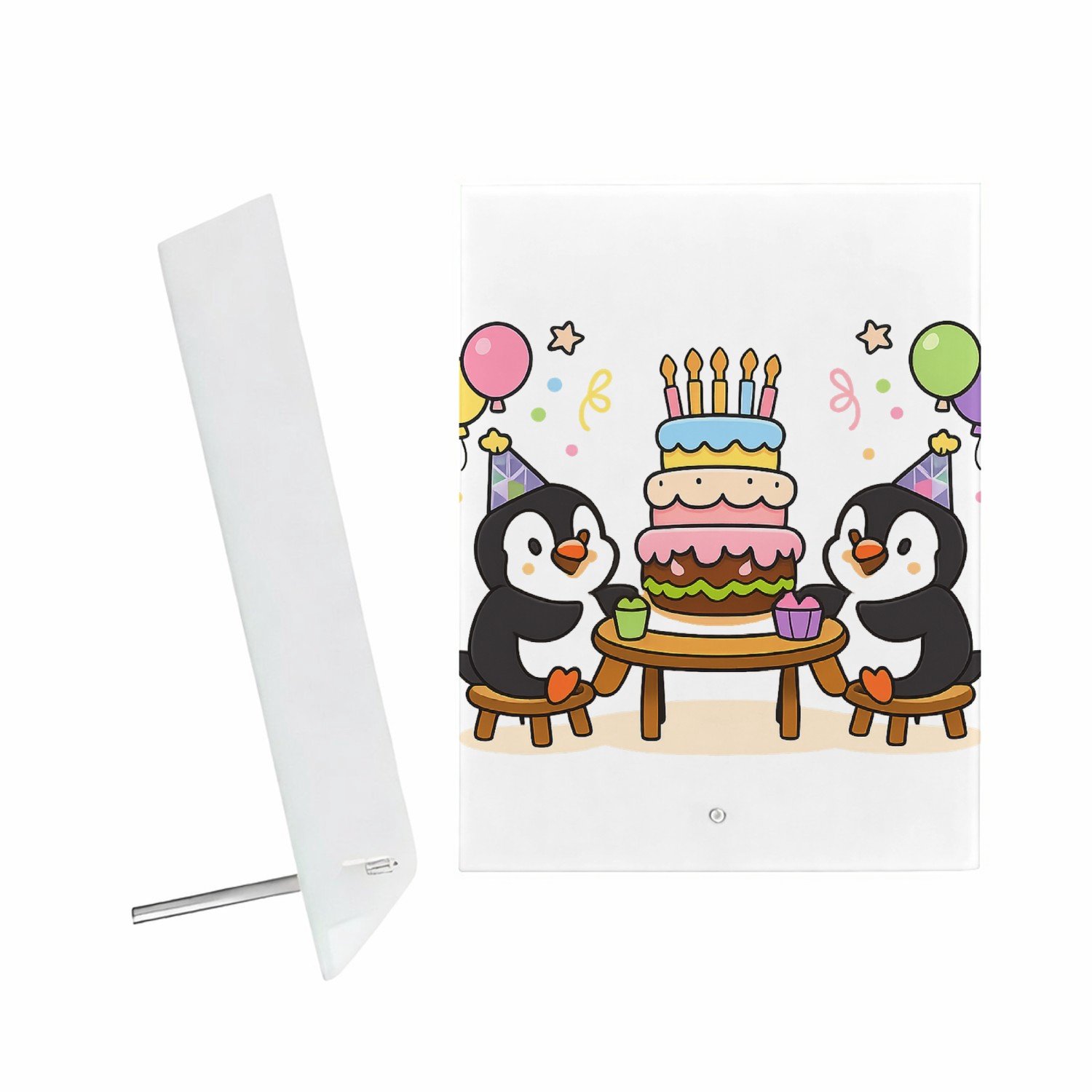 Mr Cadeautjes Glazen fotopaneel Feestelijke dierenscène rond een opvallend centraal object- 15 x 20 cm, staand - glas, decoratie, wanddecoratie | cadeau Wit