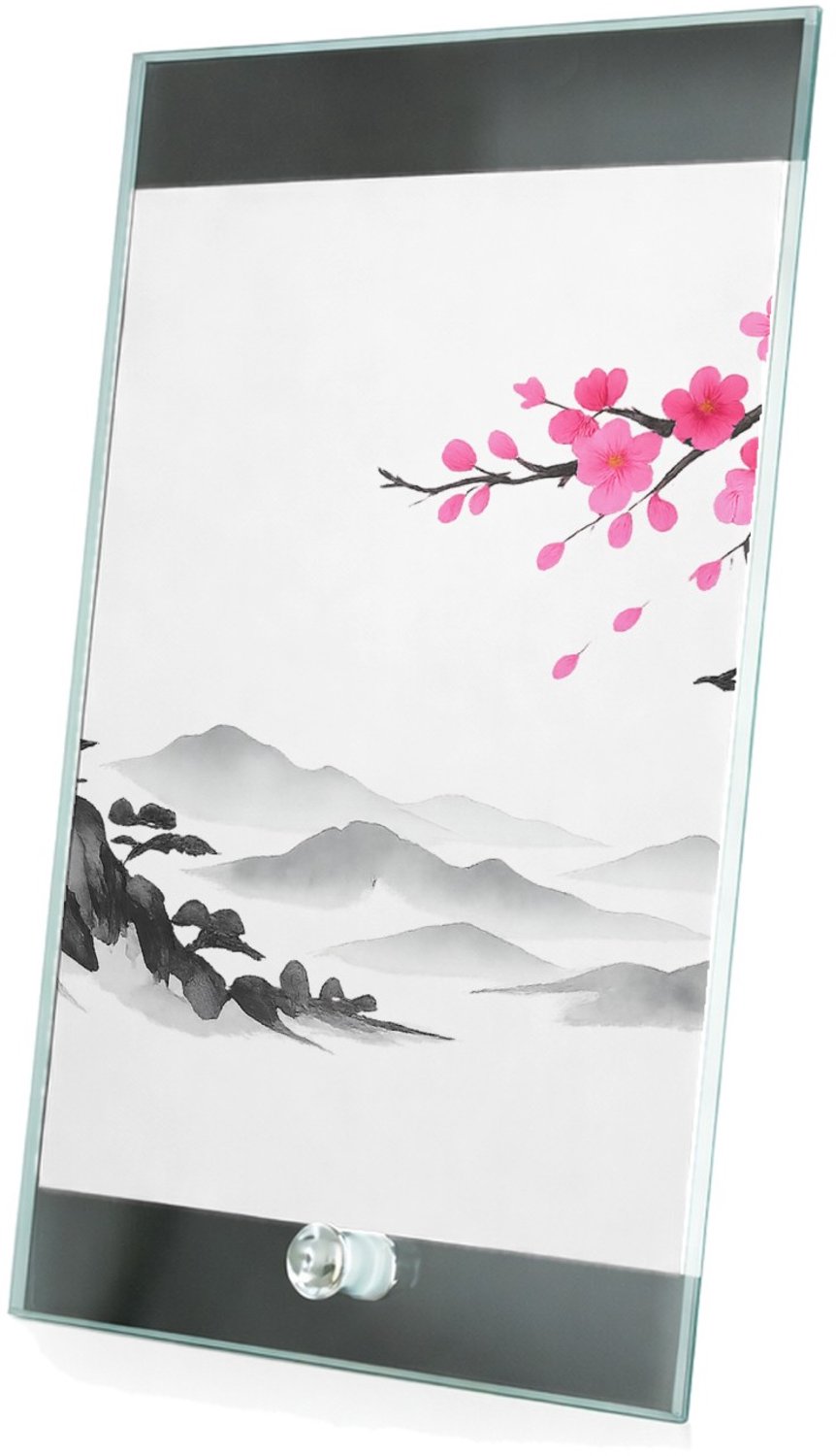 Mr Cadeautjes Glasframe 15 x 23 - design Rustige bergsfeer met botanische accentkleur | cadeau Wit