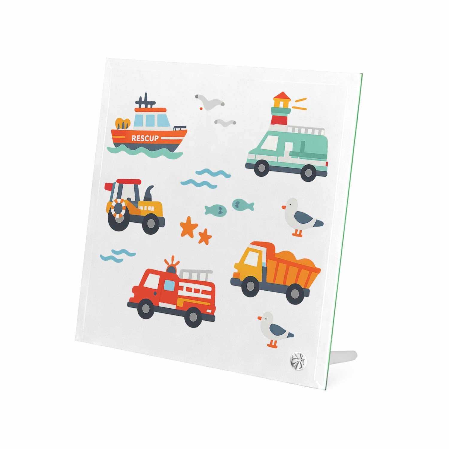 Mr Cadeautjes Glasframe 20 x 20 - design Reddingsvoertuigen op zee | cadeau Wit