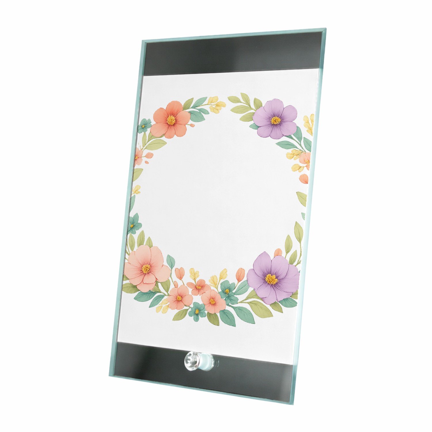 Mr Cadeautjes Glasframe 15 x 23 - design Ronde seizoenskrans met buitenste ring van bladeren en binne | cadeau Wit