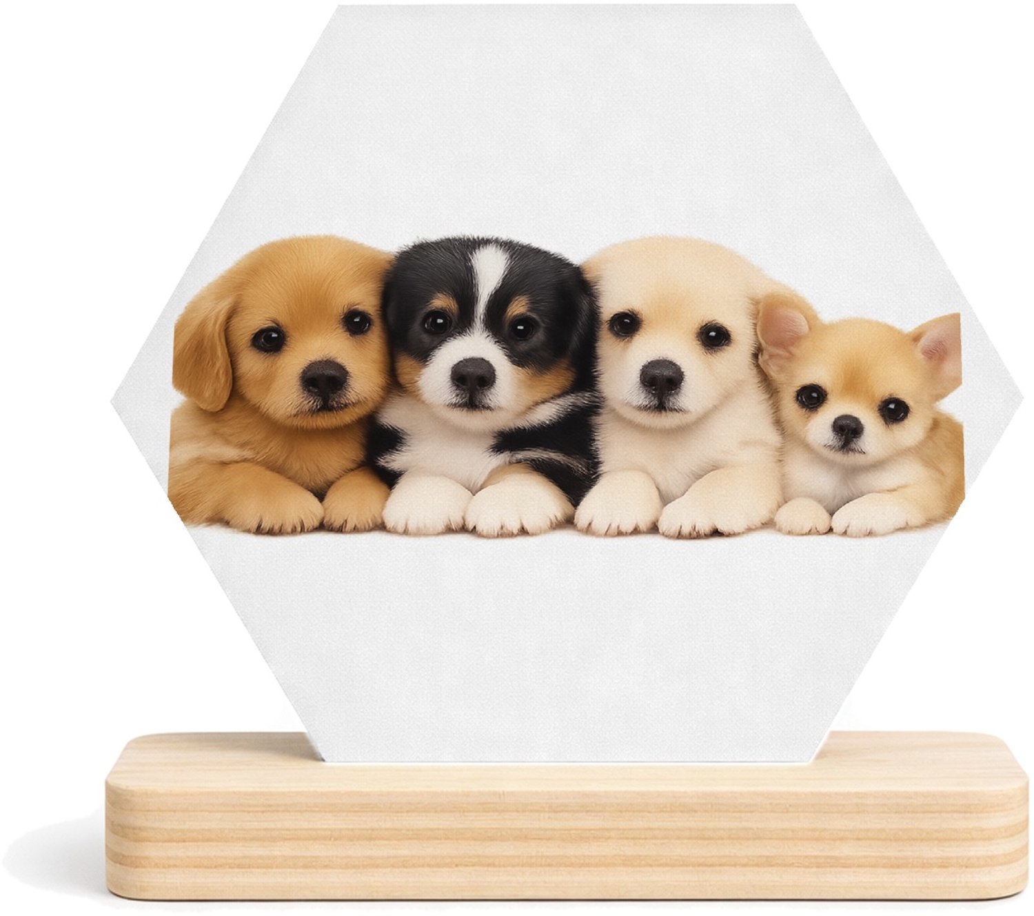 Mr Cadeautjes MDF fotolijst/inleg hexagon 14 x 13 - design Een vrolijke, zachte dierenprint met een compacte groep jong | cadeau Wit